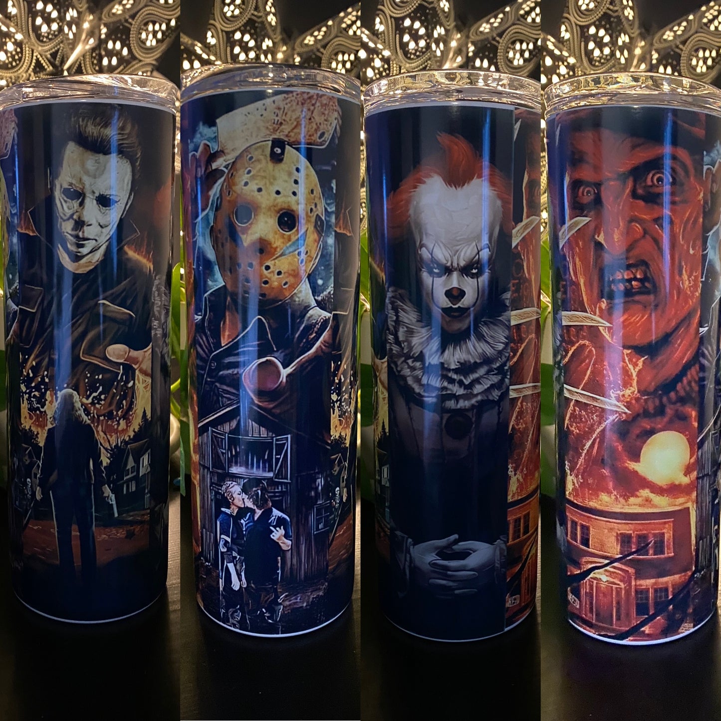 MICHAEL-JASON-PENNYWISE-FREDDY TUMBLER